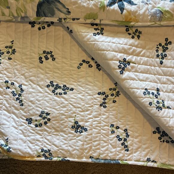 Cynthia Rowley King Size Bedspread & 2 Shams Blue Yellow Green Flowers Quilt - Picture 6 of 10